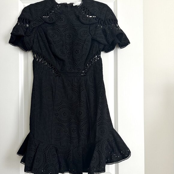 NWT ZIMMERMANN Black Helm Circles Eyelet Short Flutter Sleeve Mini Dress Size S - Picture 1 of 8